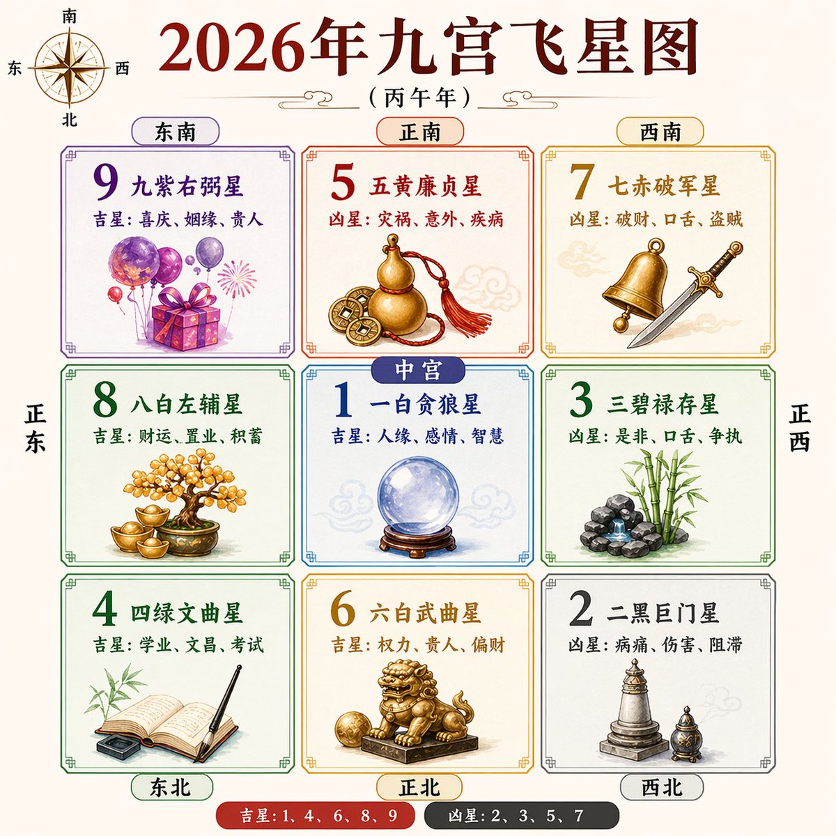 2026 Nine Palaces Flying Star Chart